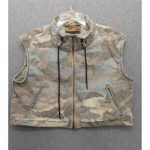 Grindhouse Denim Vest Womens Large Camo Sleeveless Jacket Full Zip Streetwear